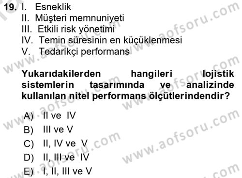 Uluslararası Lojistik Dersi 2025 - 2026 Yılı (Final) Dönem Sonu Sınav Soruları 19. Soru