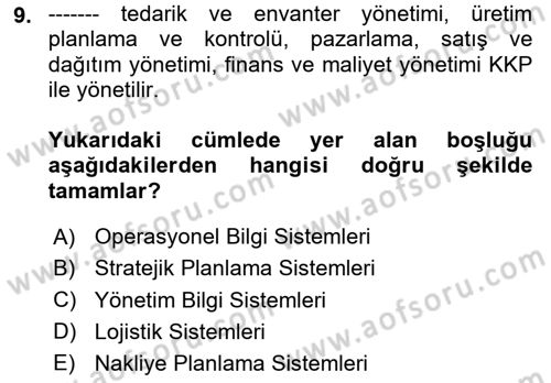 Uluslararası Lojistik Dersi 2025 - 2026 Yılı (Final) Dönem Sonu Sınav Soruları 9. Soru