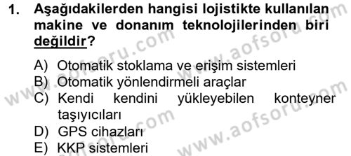 Lojistikte Teknoloji Kullanımı Dersi 2012 - 2013 Yılı (Final) Dönem Sonu Sınav Soruları 1. Soru
