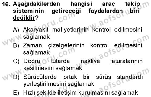 Lojistikte Teknoloji Kullanımı Dersi 2013 - 2014 Yılı (Final) Dönem Sonu Sınav Soruları 16. Soru