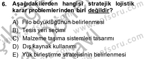 Lojistikte Teknoloji Kullanımı Dersi 2013 - 2014 Yılı (Final) Dönem Sonu Sınav Soruları 6. Soru