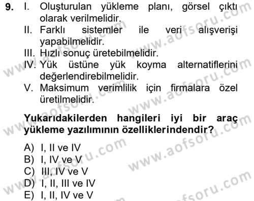 Lojistikte Teknoloji Kullanımı Dersi 2013 - 2014 Yılı Tek Ders Sınav Soruları 9. Soru