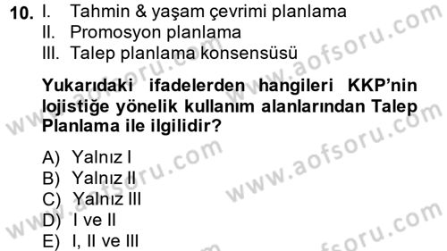 Lojistikte Teknoloji Kullanımı Dersi 2014 - 2015 Yılı (Final) Dönem Sonu Sınav Soruları 10. Soru