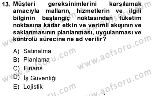 Lojistikte Teknoloji Kullanımı Dersi 2014 - 2015 Yılı (Final) Dönem Sonu Sınav Soruları 13. Soru