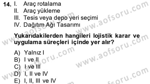 Lojistikte Teknoloji Kullanımı Dersi 2014 - 2015 Yılı (Final) Dönem Sonu Sınav Soruları 14. Soru