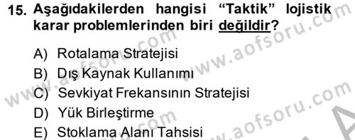 Lojistikte Teknoloji Kullanımı Dersi 2014 - 2015 Yılı (Final) Dönem Sonu Sınav Soruları 15. Soru