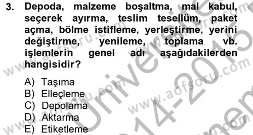 Lojistikte Teknoloji Kullanımı Dersi 2014 - 2015 Yılı (Final) Dönem Sonu Sınav Soruları 3. Soru