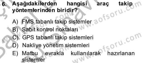 Lojistikte Teknoloji Kullanımı Dersi 2014 - 2015 Yılı (Final) Dönem Sonu Sınav Soruları 6. Soru