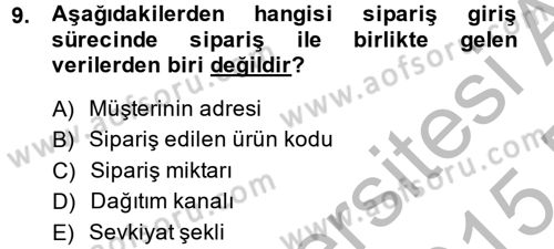 Lojistikte Teknoloji Kullanımı Dersi 2014 - 2015 Yılı (Final) Dönem Sonu Sınav Soruları 9. Soru