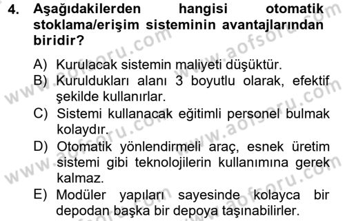 Lojistikte Teknoloji Kullanımı Dersi 2014 - 2015 Yılı Tek Ders Sınav Soruları 4. Soru