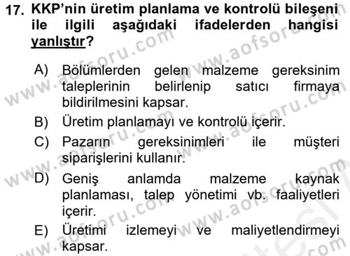 Lojistikte Teknoloji Kullanımı Dersi 2015 - 2016 Yılı (Vize) Ara Sınavı 17. Soru