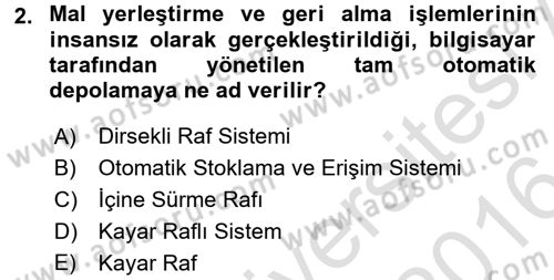 Lojistikte Teknoloji Kullanımı Dersi 2015 - 2016 Yılı (Final) Dönem Sonu Sınav Soruları 2. Soru