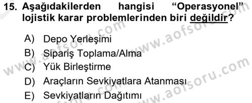 Lojistikte Teknoloji Kullanımı Dersi 2015 - 2016 Yılı Tek Ders Sınav Soruları 15. Soru