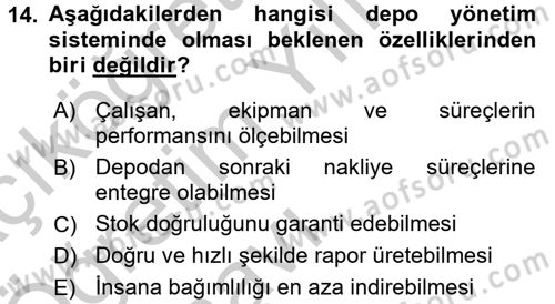 Lojistikte Teknoloji Kullanımı Dersi 2016 - 2017 Yılı 3 Ders Sınav Soruları 14. Soru