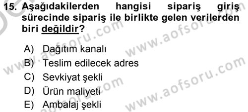 Lojistikte Teknoloji Kullanımı Dersi 2016 - 2017 Yılı 3 Ders Sınav Soruları 15. Soru