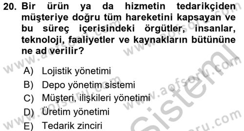 Lojistikte Teknoloji Kullanımı Dersi 2016 - 2017 Yılı 3 Ders Sınav Soruları 20. Soru