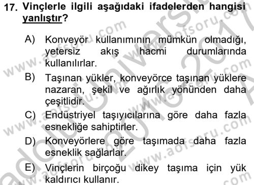 Lojistikte Teknoloji Kullanımı Dersi 2016 - 2017 Yılı (Vize) Ara Sınav Soruları 17. Soru