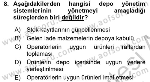 Lojistikte Teknoloji Kullanımı Dersi 2016 - 2017 Yılı (Vize) Ara Sınav Soruları 8. Soru