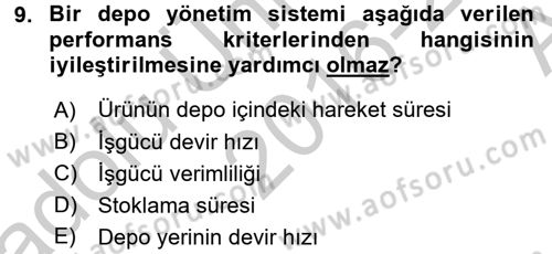 Lojistikte Teknoloji Kullanımı Dersi 2016 - 2017 Yılı (Vize) Ara Sınav Soruları 9. Soru