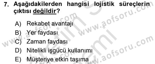Lojistikte Teknoloji Kullanımı Dersi 2016 - 2017 Yılı (Final) Dönem Sonu Sınav Soruları 7. Soru