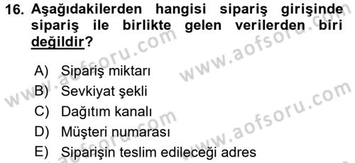 Lojistikte Teknoloji Kullanımı Dersi 2017 - 2018 Yılı 3 Ders Sınav Soruları 16. Soru