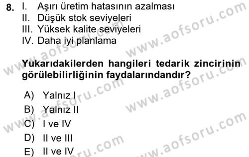 Lojistikte Teknoloji Kullanımı Dersi 2017 - 2018 Yılı (Vize) Ara Sınav Soruları 8. Soru