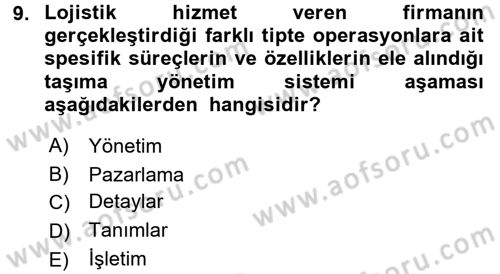 Lojistikte Teknoloji Kullanımı Dersi 2017 - 2018 Yılı (Vize) Ara Sınav Soruları 9. Soru