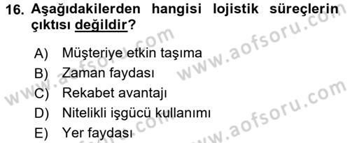 Lojistikte Teknoloji Kullanımı Dersi 2017 - 2018 Yılı (Final) Dönem Sonu Sınav Soruları 16. Soru