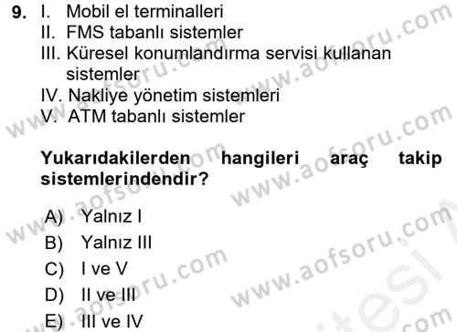 Lojistikte Teknoloji Kullanımı Dersi 2017 - 2018 Yılı (Final) Dönem Sonu Sınav Soruları 9. Soru