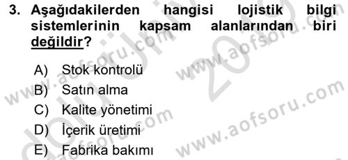 Lojistikte Teknoloji Kullanımı Dersi 2018 - 2019 Yılı 3 Ders Sınav Soruları 3. Soru