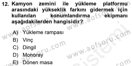 Lojistikte Teknoloji Kullanımı Dersi 2018 - 2019 Yılı (Vize) Ara Sınav Soruları 12. Soru