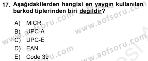 Lojistikte Teknoloji Kullanımı Dersi 2018 - 2019 Yılı (Vize) Ara Sınav Soruları 17. Soru