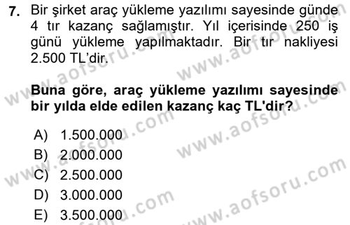 Lojistikte Teknoloji Kullanımı Dersi 2018 - 2019 Yılı (Vize) Ara Sınav Soruları 7. Soru