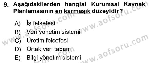 Lojistikte Teknoloji Kullanımı Dersi 2018 - 2019 Yılı (Final) Dönem Sonu Sınav Soruları 9. Soru