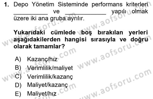 Lojistikte Teknoloji Kullanımı Dersi 2020 - 2021 Yılı Yaz Okulu Sınav Soruları 1. Soru