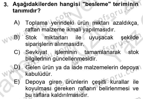 Lojistikte Teknoloji Kullanımı Dersi 2020 - 2021 Yılı Yaz Okulu Sınav Soruları 3. Soru