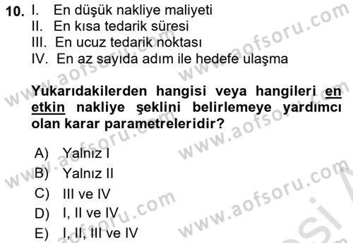 Lojistikte Teknoloji Kullanımı Dersi 2021 - 2022 Yılı (Vize) Ara Sınav Soruları 10. Soru