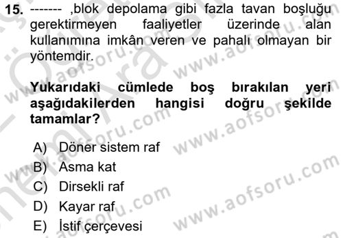 Lojistikte Teknoloji Kullanımı Dersi 2021 - 2022 Yılı (Vize) Ara Sınav Soruları 15. Soru