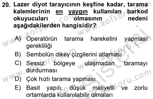 Lojistikte Teknoloji Kullanımı Dersi 2021 - 2022 Yılı (Vize) Ara Sınav Soruları 20. Soru