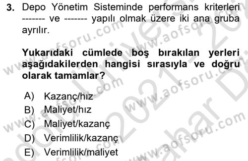 Lojistikte Teknoloji Kullanımı Dersi 2021 - 2022 Yılı (Vize) Ara Sınav Soruları 3. Soru