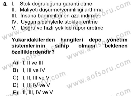 Lojistikte Teknoloji Kullanımı Dersi 2021 - 2022 Yılı (Vize) Ara Sınav Soruları 8. Soru