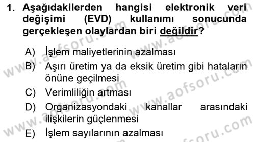 Lojistikte Teknoloji Kullanımı Dersi 2021 - 2022 Yılı Yaz Okulu Sınav Soruları 1. Soru