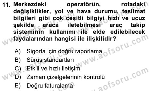 Lojistikte Teknoloji Kullanımı Dersi 2021 - 2022 Yılı Yaz Okulu Sınav Soruları 11. Soru
