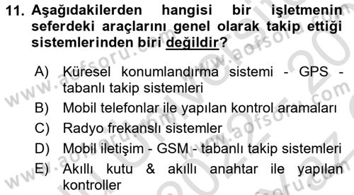 Lojistikte Teknoloji Kullanımı Dersi 2022 - 2023 Yılı Yaz Okulu Sınav Soruları 11. Soru
