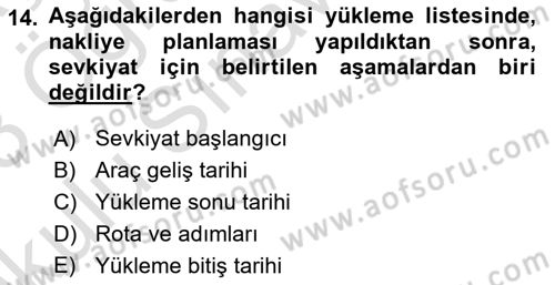 Lojistikte Teknoloji Kullanımı Dersi 2022 - 2023 Yılı Yaz Okulu Sınav Soruları 14. Soru