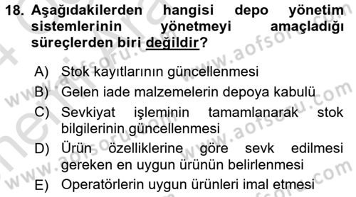 Lojistikte Teknoloji Kullanımı Dersi 2023 - 2024 Yılı (Vize) Ara Sınav Soruları 18. Soru