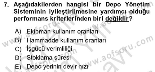 Lojistikte Teknoloji Kullanımı Dersi 2023 - 2024 Yılı (Vize) Ara Sınav Soruları 7. Soru