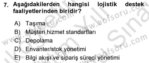 Lojistikte Teknoloji Kullanımı Dersi 2023 - 2024 Yılı (Final) Dönem Sonu Sınav Soruları 7. Soru
