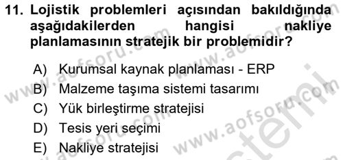 Lojistikte Teknoloji Kullanımı Dersi 2024 - 2025 Yılı (Final) Dönem Sonu Sınav Soruları 11. Soru