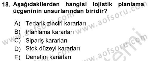 Lojistikte Teknoloji Kullanımı Dersi 2024 - 2025 Yılı (Final) Dönem Sonu Sınav Soruları 18. Soru